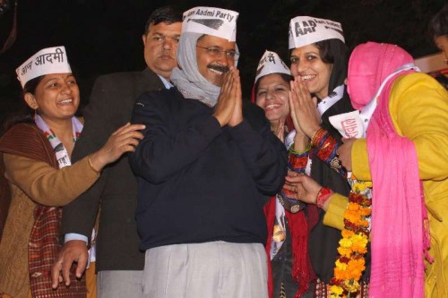 Aam Aadmi Party (AAP) Arvind Kejriwal during a public meeting at Nanakpura in New Delhi, on Jan 21, 2015