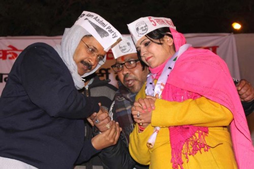  Aam Aadmi Party (AAP) Arvind Kejriwal during a public meeting at Nanakpura in New Delhi, on Jan 21, 2015.