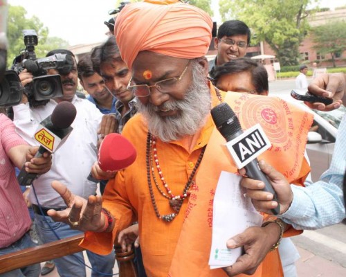 Sakshi Maharaj speaking to media.