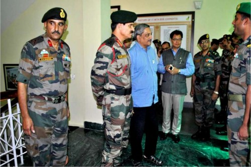 Union Defence Minister Manohar Parrikar visits an Army camp. 