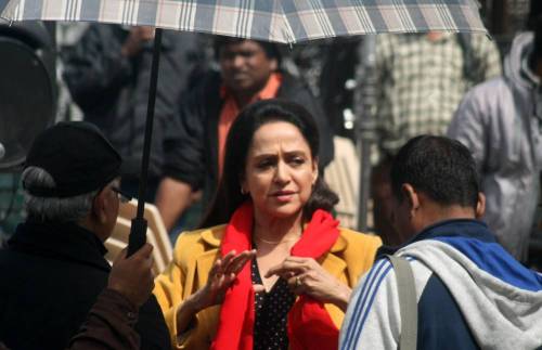 Actress turned politician Hema Malini during shooting of Ramesh Sippy'sâ?? upcomingâ?? film Shimla Mirchi at Ridge in Shimla on Sept. 28, 2014. (Photo: IANS)