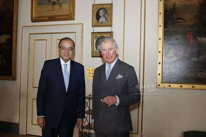 The Indian Finance Minister, Mr Arun Jaitley meets HRH The Prince of Wales at Clarence House, London on March 13