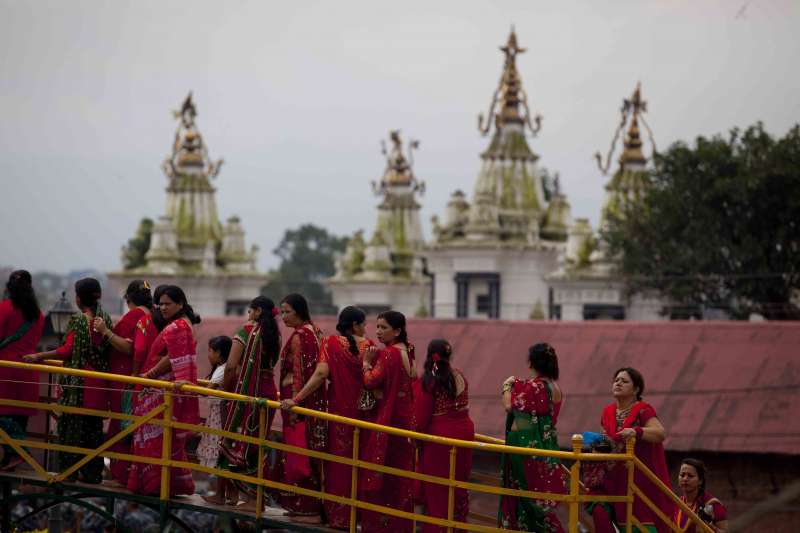 Hindu women celebrate the Teej festival in Kathmandu, Nepal