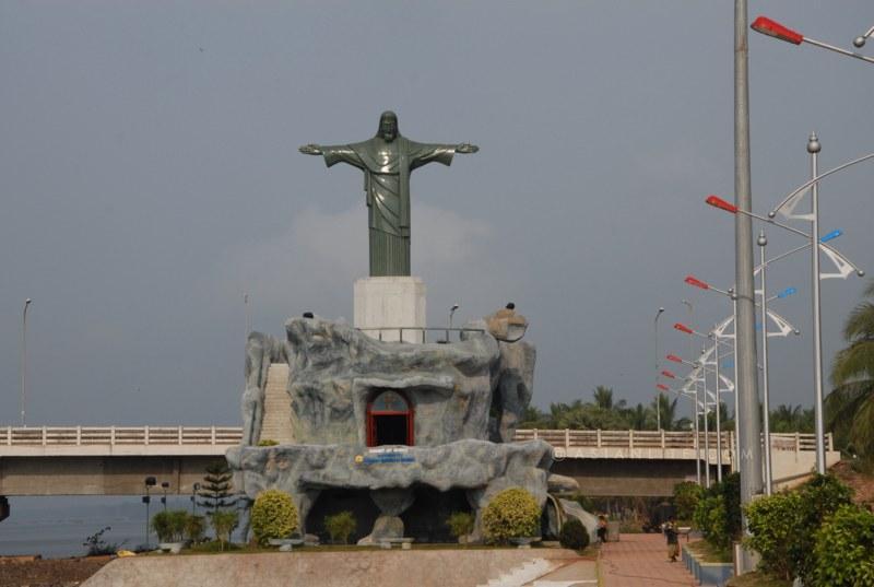 A tall statue of Christ the Redeemer 