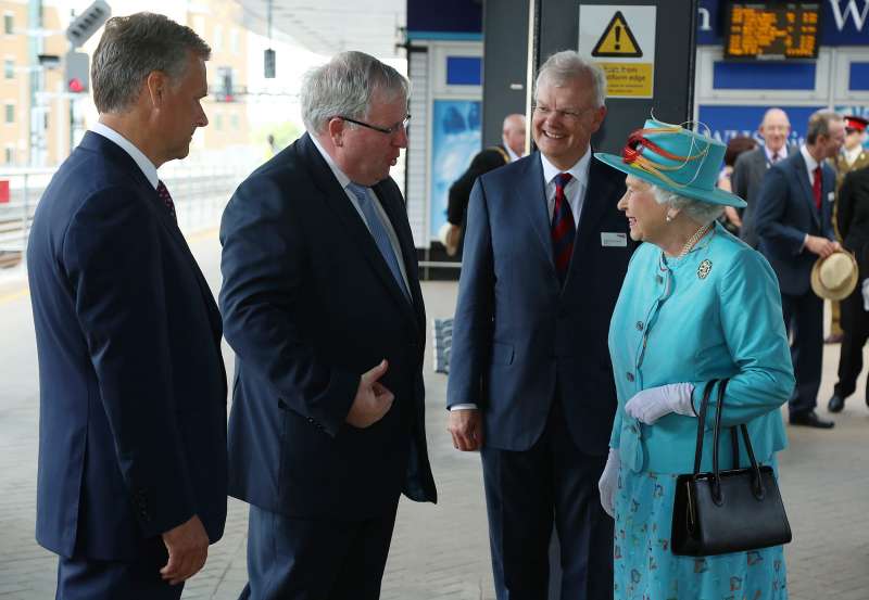 Patrick McLoughlin with Queen during the  opening of the redeveloped Reading rail station.  (File)