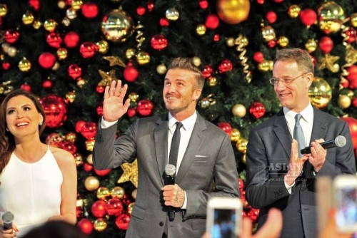 Former England soccer player David Beckham attends the Christmas light-up ceremony in Singapore's Marina Bay Sands, Nov. 15, 2014