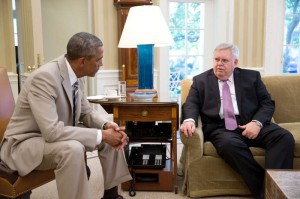 President Barack Obama meets with John F. Tefft, U.S. Ambassador to Russia, in the Oval Office