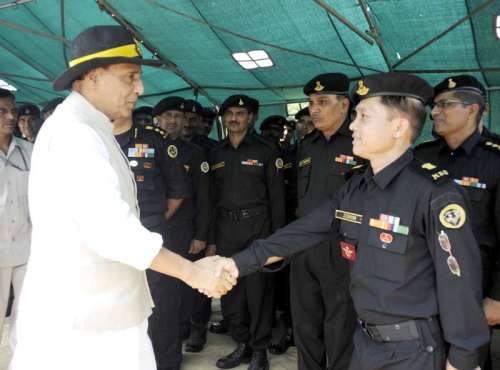 Union Home Minister Rajnath Singh interacts with NSG Commandos at NSG Headquarters in Manesar, Haryana.FILE PHOTO