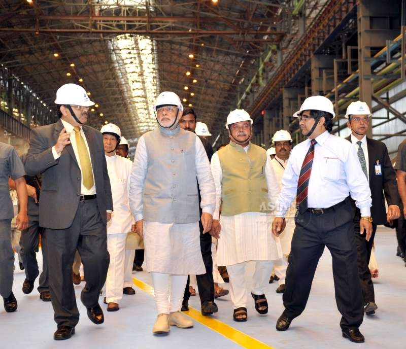 Prime Minister Narendra Modi visits the Rourkela Steel Plant on April 01, 2015. Also seen Governor of Odisha S C Jamir, Union Minister for Mines and Steel Narendra Singh Tomar and others.