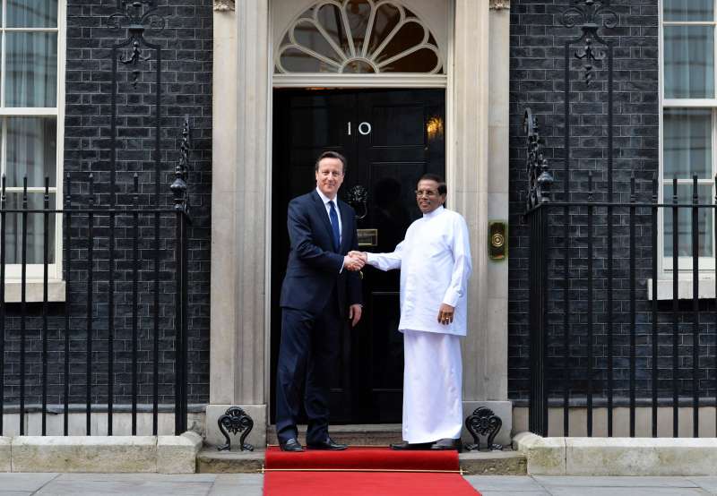 British Prime Minister David Cameron  with Maithripala Sirisena the President of Sri Lanka to Downing Street (File)