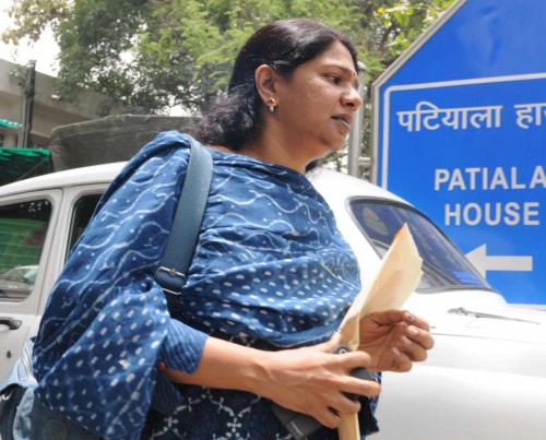 DMK leader Kanimozhi arrives at Patiala House court in New Delhi on May 30, 2014. (Photo: IANS)