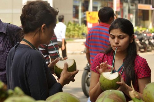 People sip coconut water to beat the heat in Kolkata