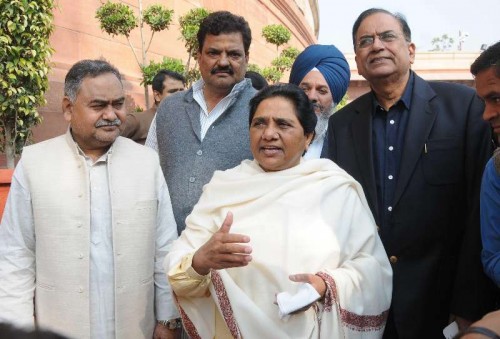 BSP chief Mayawati at the Parliament premises in New Delhi. FILE PHOTO