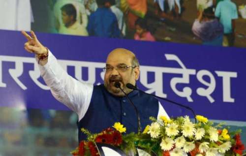 BJP chief Amit Shah addresses a rally in Ranchi on Sept 8, 2014. (Photo: IANS)