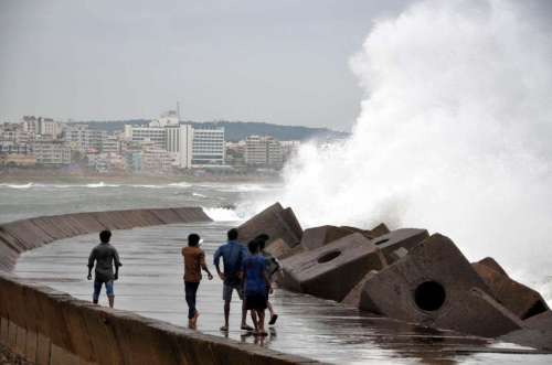 High tidal waves lash the Visakhapatnam coast during Cyclonic Storm `HudHud` in Visakhapatnam