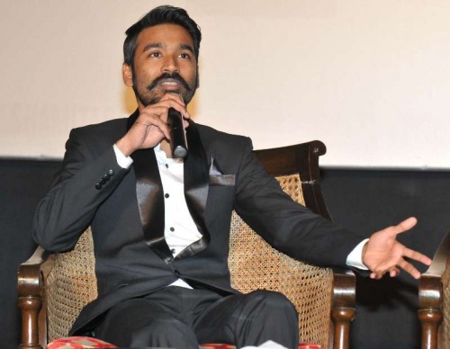  Actor Dhanush during a promotional event of his upcoming film `Shamitabh` in New Delhi on Feb. 2, 2015. 