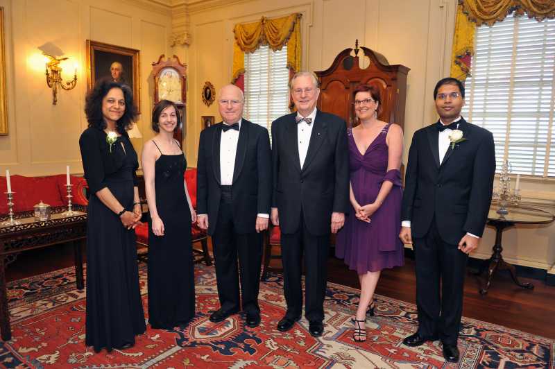 Honoured at the NSF/NSB 2010 Awards Dinner were (from left to right) Nalini Nadkarni, NSB Public Service Awardee; Rachel Sheinbein, president, the Expanding Your Horizons Network (EYH), NSB Public Service Awardee; NSB Chairman Steven Beering; NSF Director Arden L. Bement; EYH Executive Director Stacey Roberts-Ohr; Subhash Khot, NSF Waterman Awardee. Credit: Sandy Schaeffer for NSF