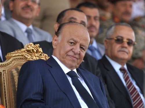 The file photo taken on May 22, 2012 shows Yemeni President Abd-Rabbu Mansour Hadi attending the military parade for the 22nd anniversary of the national day of unification in Sanaa, Yemen. Yemeni President Abd-Rabbu Mansour Hadi on Thursday night submitted his resignation to the parliament amid standoff with the Shiite Houthi group who control the capital. The Yemeni parliament on Thursday night rejected Hadi's resignation and called for holding an emergency session on Friday to resolve the crisis, the parliament said in a statement obtained by Xinhua. (Xinhua/Mohammed Mohammed)