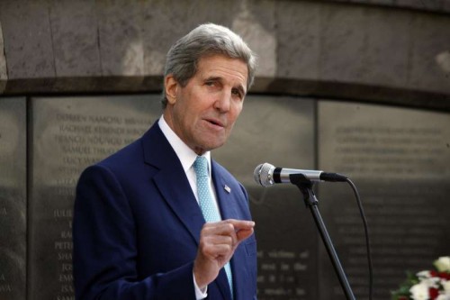 U.S. Secretary of State John Kerry speaks during his visit to the site of 1998 U.S. embassy bombing in Nairobi, Kenya, May 4, 2015. Visiting Secretary of State John Kerry said Washington will work together with the Kenyan government to ensure terrorism remains a thing of the past, and pledged its support to Kenya to curb terror threats.