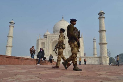 A soldiers stand guard at the Taj Mahal ahead of US President Barack Obama's expected visit on 27th January 2015, in Agra, on Jan 20, 2015. 