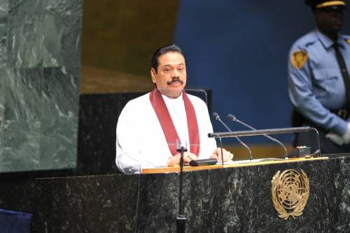  Sri Lanka's President Mahinda Rajapaksa speaks during the general debate of the 69th session of the United Nations General Assembly, at the UN headquarters in New York, on Sept. 24, 2014. The week-long general debate kicked off here on Wednesday.