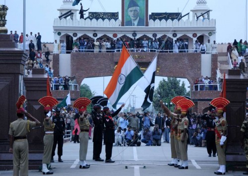 Attari: BSF and Pakistani Rangers soldiers' at Beating Retreat ceremony at Attari-Wagah international border on Nov.3, 2014. (Photo: IANS)