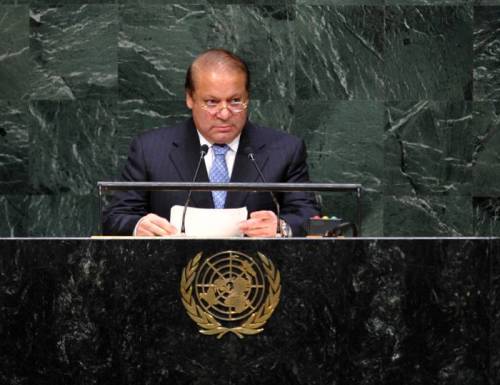  Pakistan's Prime Minister Muhammad Nawaz Sharif speaks during the general debate of the 69th session of the United Nations General Assembly, at the UN headquarters in New York, on Sept. 26, 2014.
