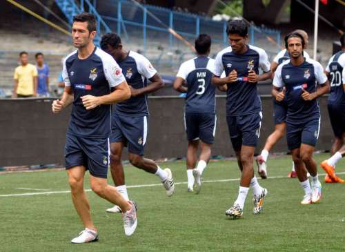 Indian Super League football franchise based in Kolkata, Atletico de Kolkata players during a practice session in Kolkata 