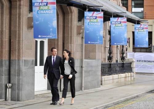 Conservative party leader David Cameron and his wife Samantha Cameron