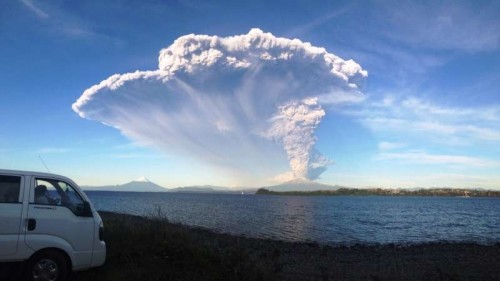  Calbuco volcano after its eruption on April 22, 2015. The Chilean government has decreed the evacuation of some 1,500 people living in the vicinity of the volcano. 