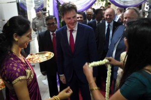 Britain's Deputy PM, Nick Clegg during a visit to Airbus India facility in Bangalore on Aug 27, 2014. (Photo: IANS)