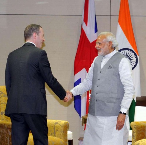  Prime Minister Narendra Modi meets the Minister of State for Trade & Investment of UK, Lord Ian Livingston, at New Sachivalaya, in Gandhinagar, Gujarat on Jan 10, 2015. 