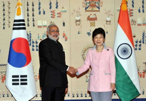 Prime Minister Narendra Modi and Korean President Park Geun-hye, during the delegation level talks between India and South Korea, in Seoul, South Korea on May 18, 2015.