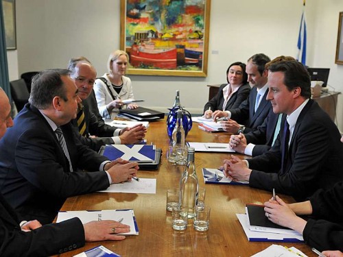 British Prime Minister David Cameron with Scottish First Minister Alex Salmond