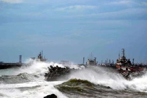 High tidal waves lash the Visakhapatnam coast during Cyclonic Storm `HudHud` in Visakhapatnam 