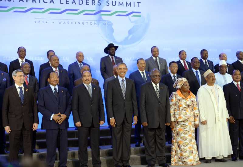 - U.S. President Barack Obama (4th L) poses for a family photo with leaders of African countries during the U.S.-Africa Leaders Summit in Washington D.C., the United States, Aug. 6, 2014. 