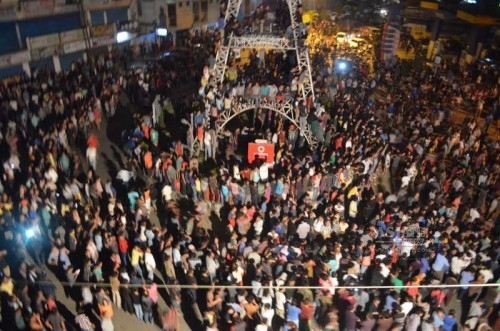  People in large numbers gather at the Clock Tower of Dimapur on 5 March 2015. An alleged rapist, suspected to be an illegal Bangladeshi migrant, was dragged out of high-security Dimapur Central Jail by an irate mob, paraded naked and then thrashed to death at the Clock Tower. 