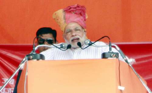 Prime Minister Narendra Modi during a BJP rally in Faridabad on Oct.8, 2014. (Photo: IANS)