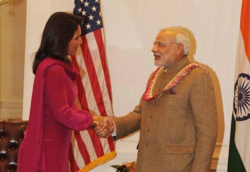 Member of House of Representatives of the United States, Tulsi Gabbard calls on Prime Minister Narendra Modi in New York, United States of America. FILE PHOTO