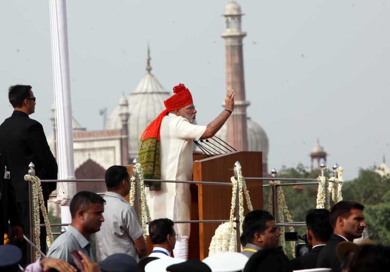 Prime Minister Narendra Modi addresses the nation after hoisting the national flag on 68th Independence Day from the ramparts of Red Fort, in Delhi on August 15