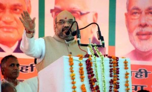 BJP chief Amit Shah addresses during Vijay Sankalp Rally in Haryana's Mahendergarh on Aug 14, 2014. (Photo: IANS)