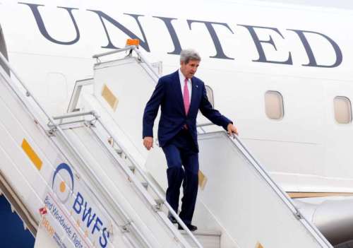 U.S. Secretary of State John Kerry arrives at Air Force Station, Palam in New Delhi on July 30, 2014. (Photo: IANS)