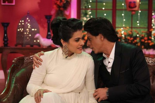 The evergreen couple Kajol and Shahrukh Khan on the sets of Comedy Nights With Kapil reliving the good old days at Dilwale Dulhania Le Jayenge 1000 weeks completion special episode shoot on Comedy Nights With Kapil in Mumbai on Monday, Dec 1, 2014