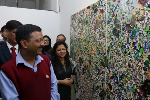 Delhi Chief Minister Arvind Kejriwal during inauguration of an exhibition showcasing creations of women artists in New Delhi