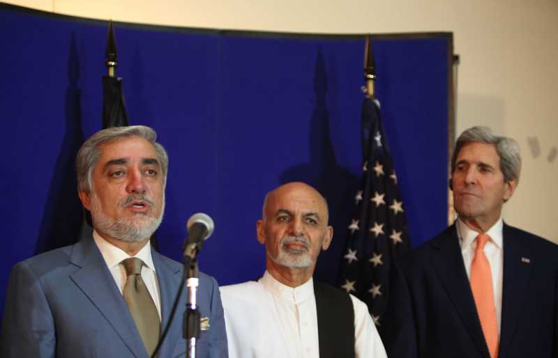 Afghan presidential candidate Abdullah Abdullah speaks during a joint press conference in Kabul