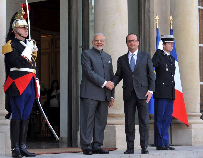 Indian Prime%20Minister Narendra Modi with French President Francois Hollande