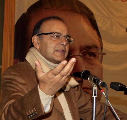  Union Minister for Finance, Corporate Affairs, and Information and Broadcasting Arun Jaitley addresses during BJP's Vision Kashmir in Srinagar, on Dec 3, 2014. 