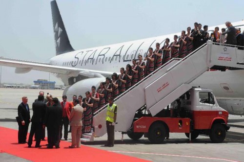 An A320 in the livery of Star Alliance being unveiled at the IGI Airport to mark the induction of Air India into Star Alliance, a club of 27 airlines in New Delhi on July 11, 2014. The Alliance operates more than 18,000 flights per day in 192 countries across the world. 