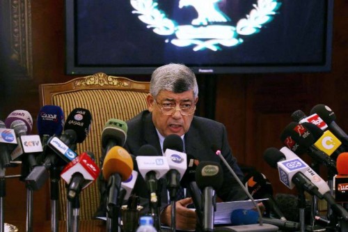 Egypt's Interior Minister Mohamed Ibrahim speaks at a press conference.