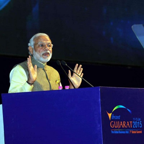  Prime Minister Narendra Modi addresses at the inauguration ceremony of the 7th Vibrant Gujarat Global Summit 2015, in Gandhinagar, Gujarat on Jan 11, 2015. 